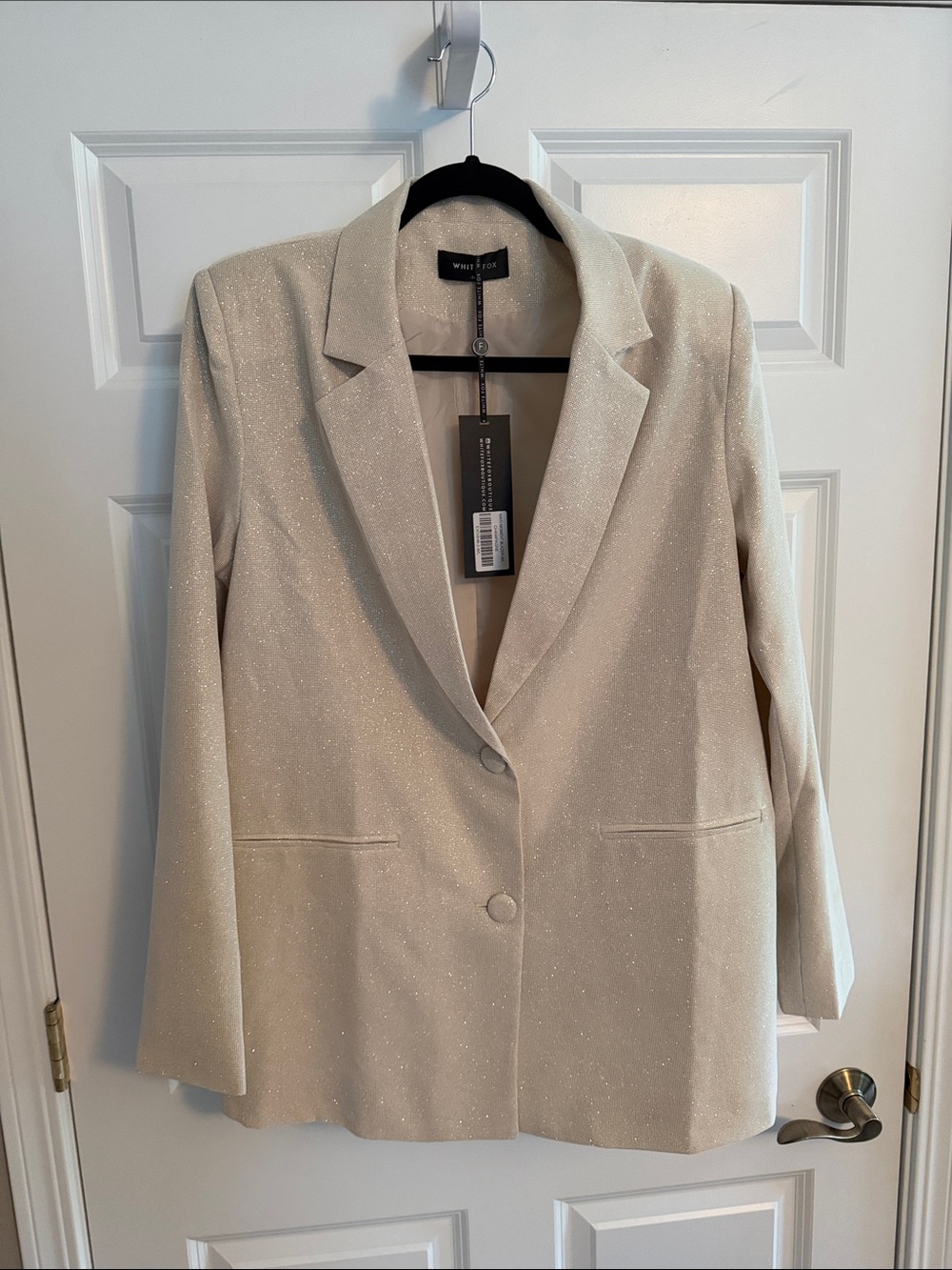White Fox Boutique Ivory Sparkle Single-Button Blazer